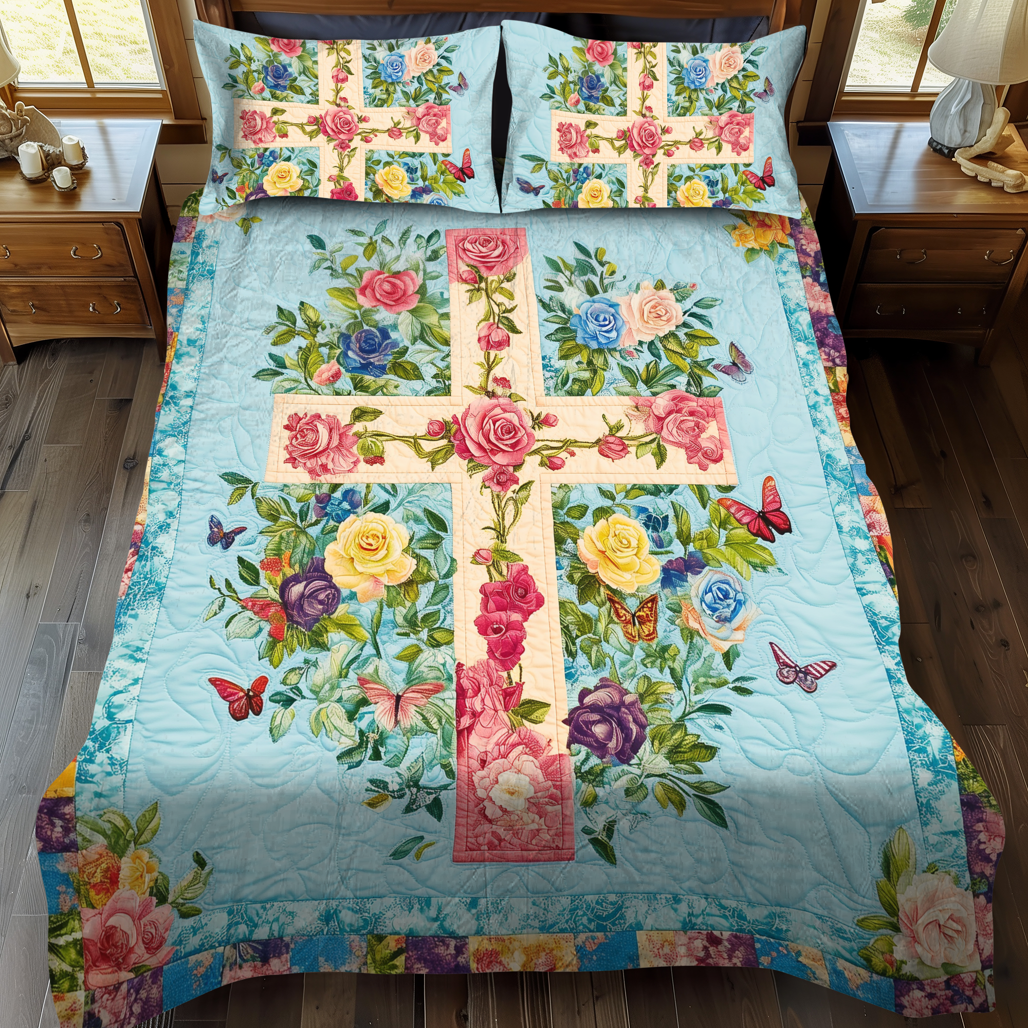 Harmonious Cross 3-Piece Quilted Bedding Set NCU0VL503