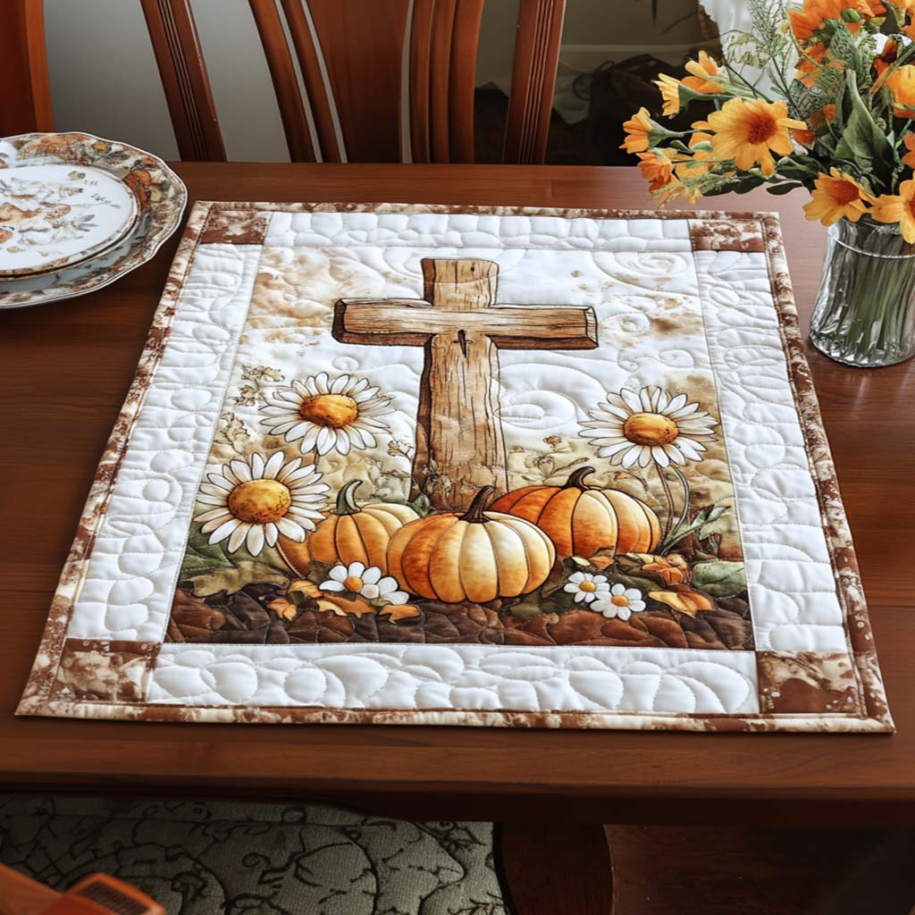 Harvest Cross Light Quilted Table Topper NCU0NNT1448