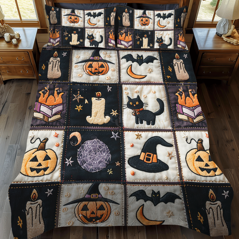 Haunted House Halloween 3-Piece Quilted Bedding Set NCU0PD804