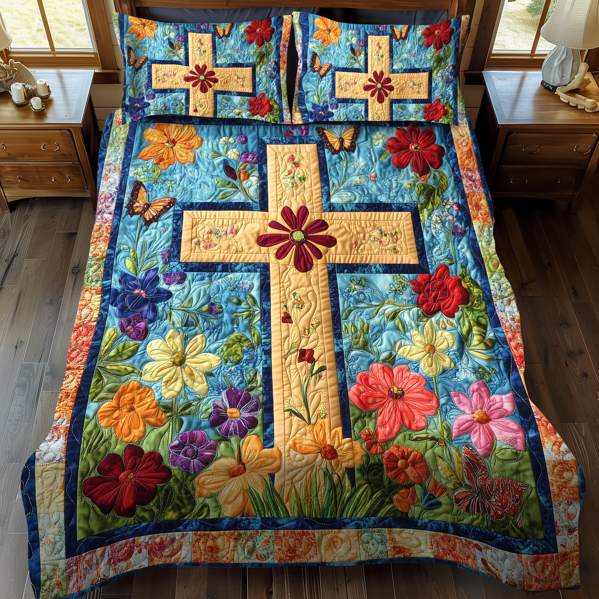 Heavenly Cross 3-Piece Quilted Bedding Set NCU0VL498
