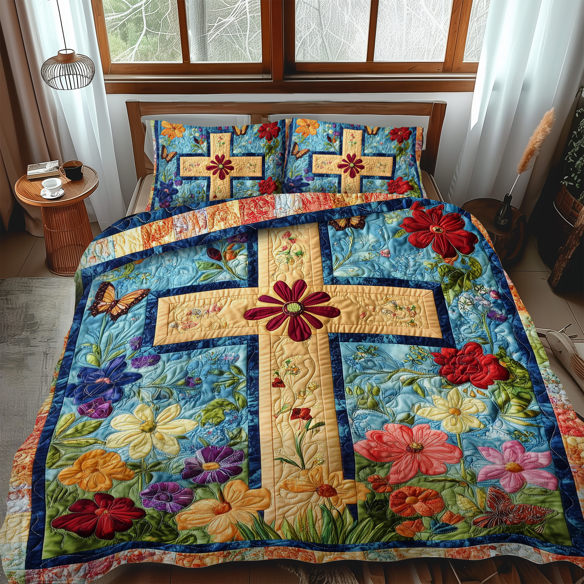 Heavenly Cross 3-Piece Quilted Bedding Set NCU0VL498