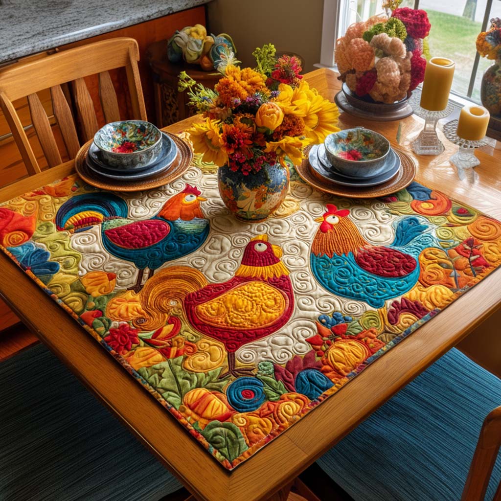 Hen Parade Quilted Table Topper NCU0NNT1090