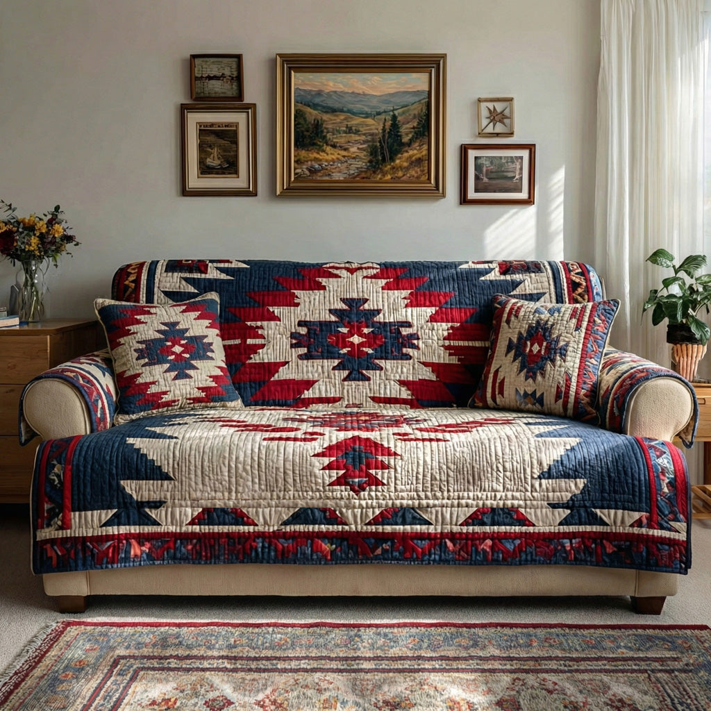 Heritage Geometry Quilted Sofa Cover NCU0LDH515