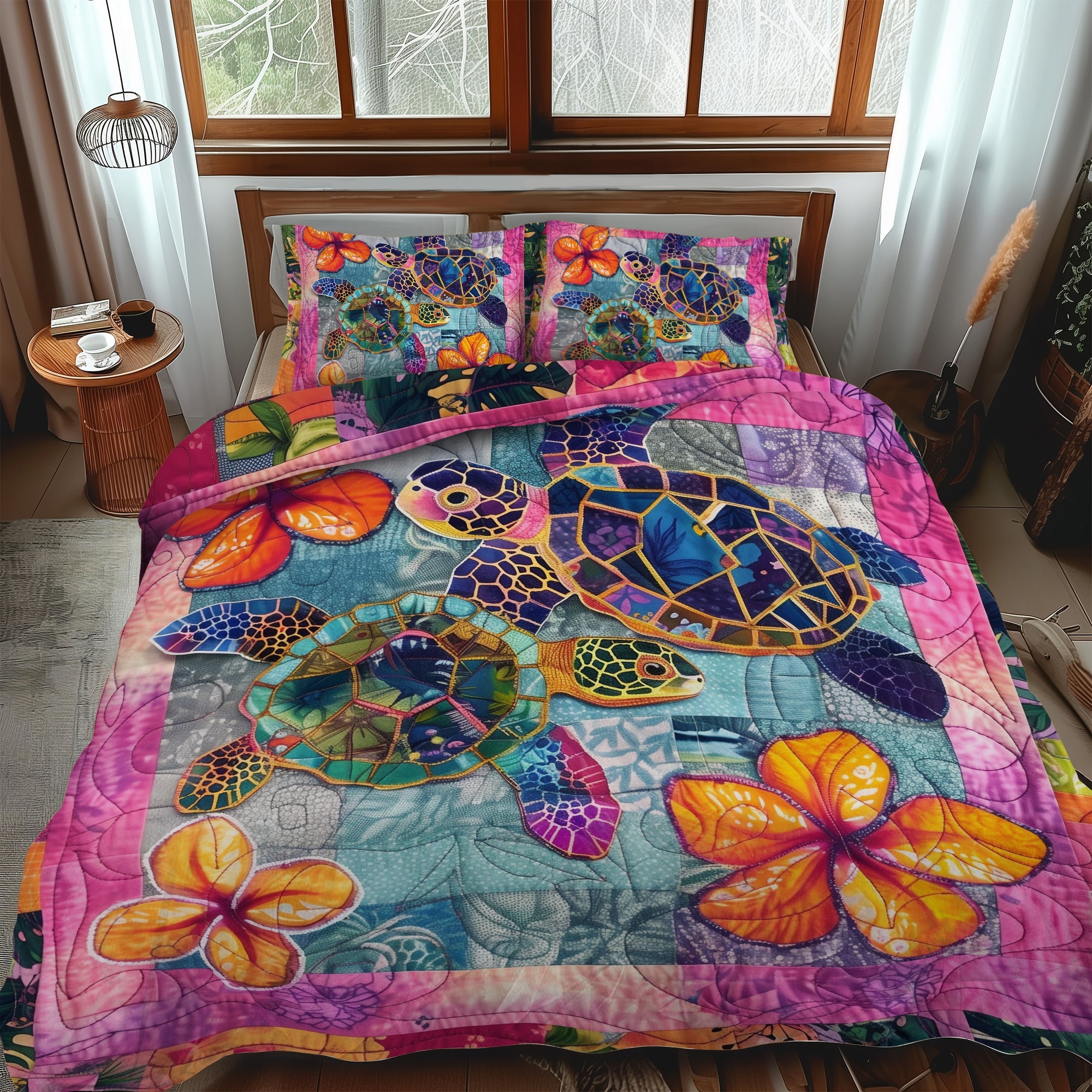 Hibiscus Haven 3-Piece Quilted Bedding Set  NCU0TL474