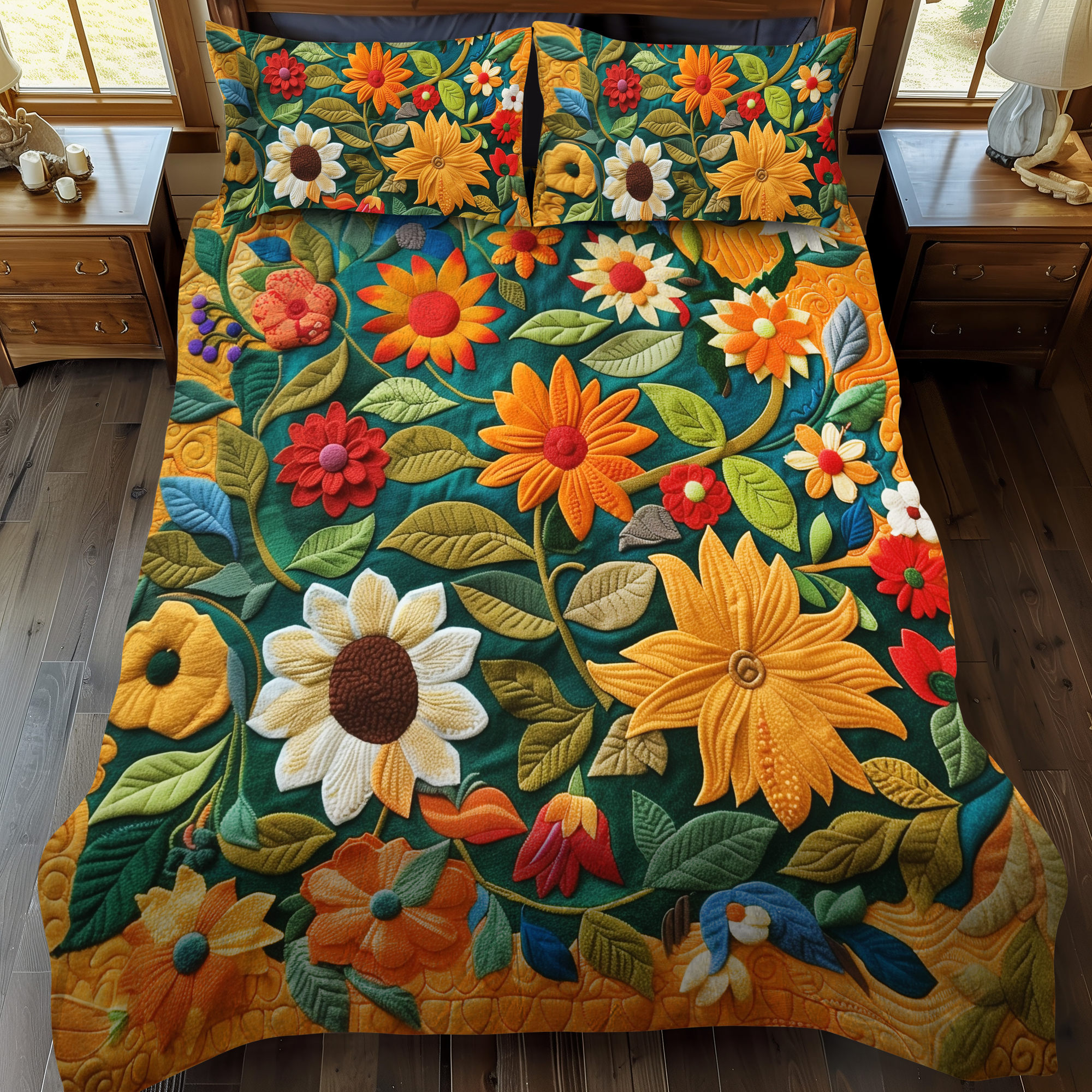 Hilarious Sunflowers 3-Piece Quilted Bedding Set NCU0VL329