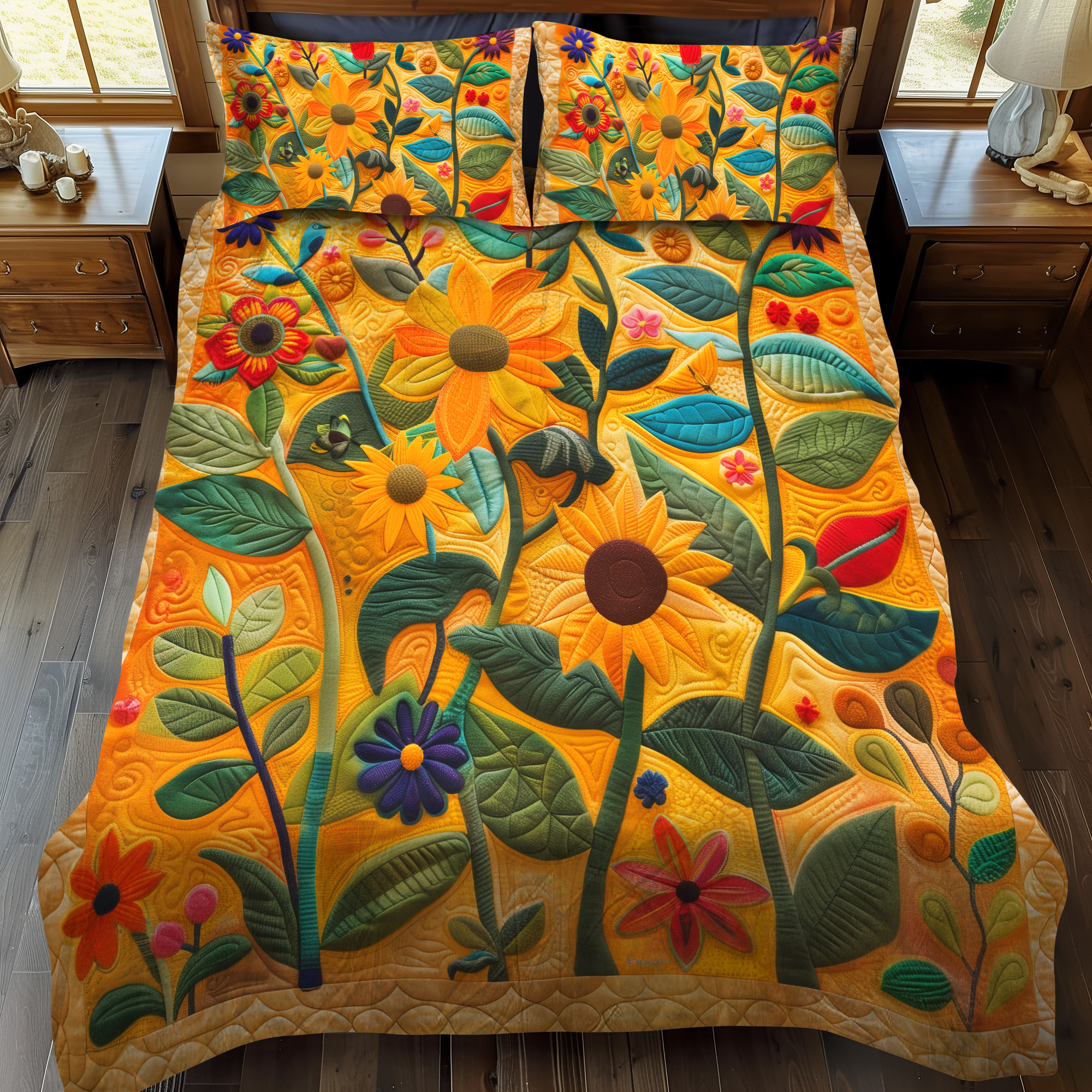 Hilarious Sunflowers 3-Piece Quilted Bedding Set NCU0VL338