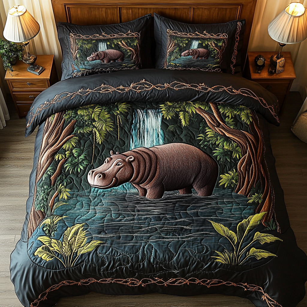 Hippo Horizon 3-Piece Quilted Bedding Set NCU0DDK109