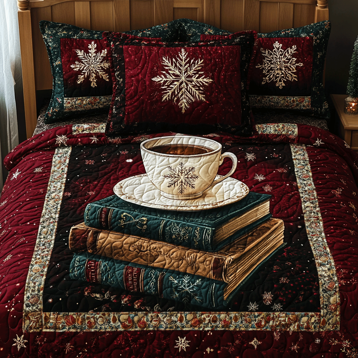 Holiday Book Haven 3-Piece Quilted Bedding Set NCU0TL2070
