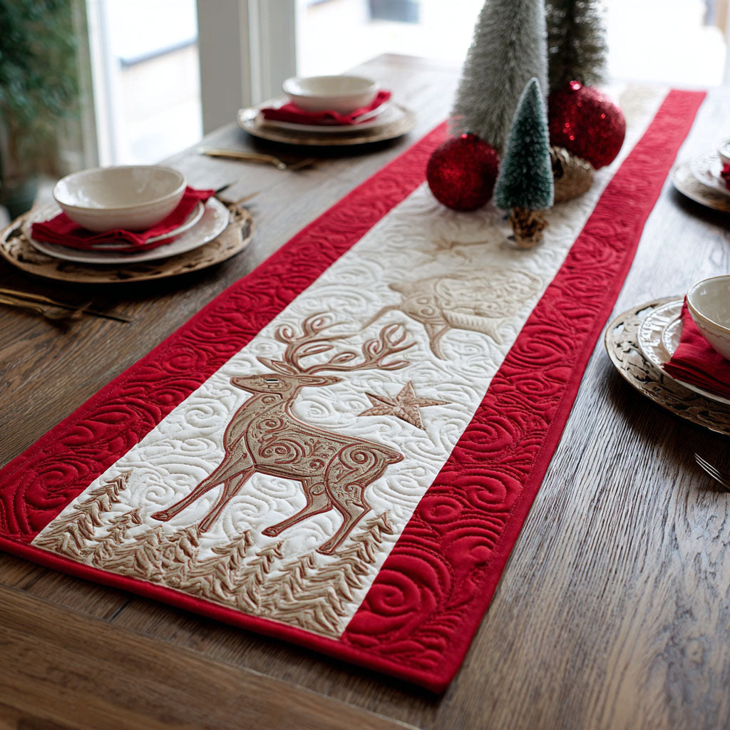Holiday Deer Quilted Table Runner NCU0PTT1397