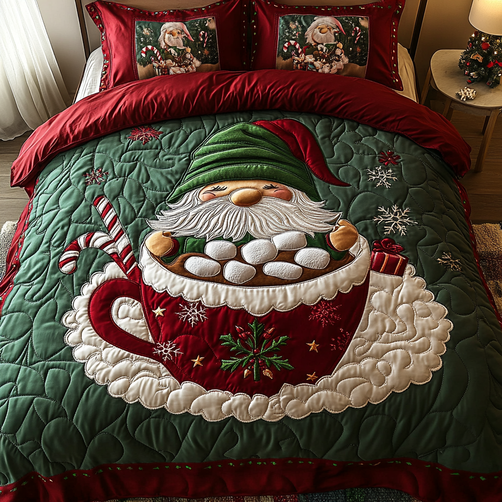 Holiday Gnome Haven 3-Piece Quilted Bedding Set NCU0DK2575