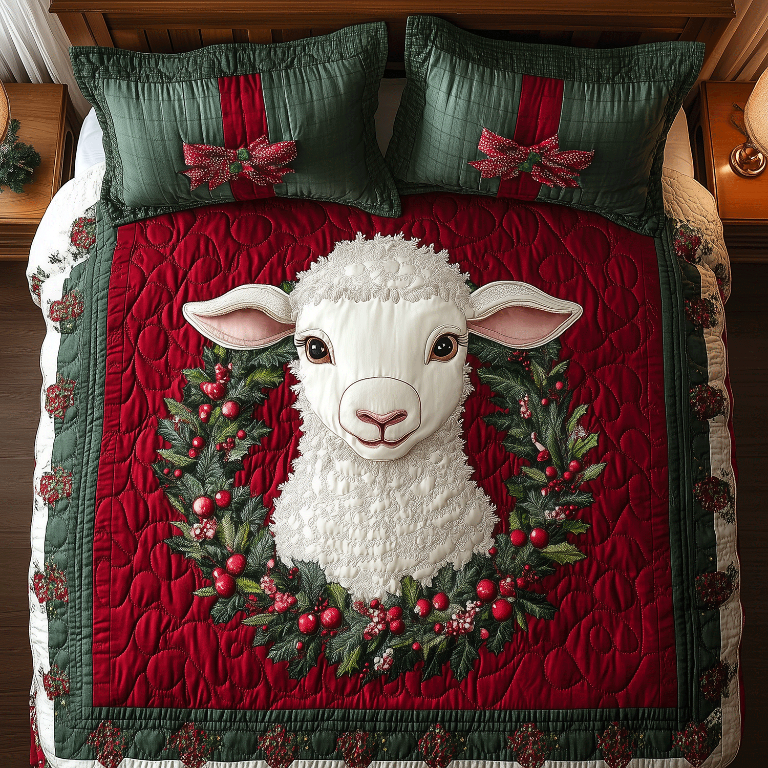 Holiday Lamb Nest 3-Piece Quilted Bedding Set NCU0TH2205