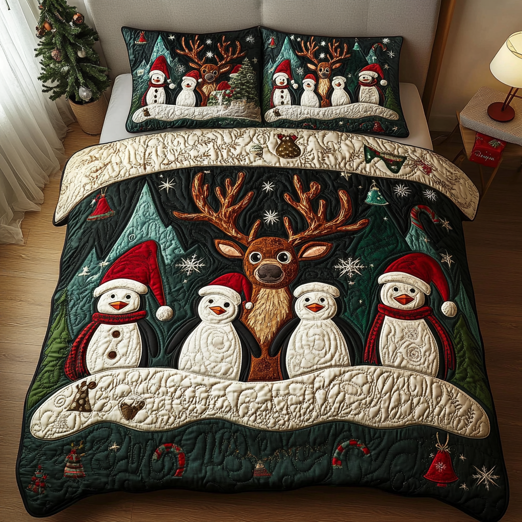 Holiday Penguin Magic 3-Piece Quilted Bedding Set NCU0DK2253