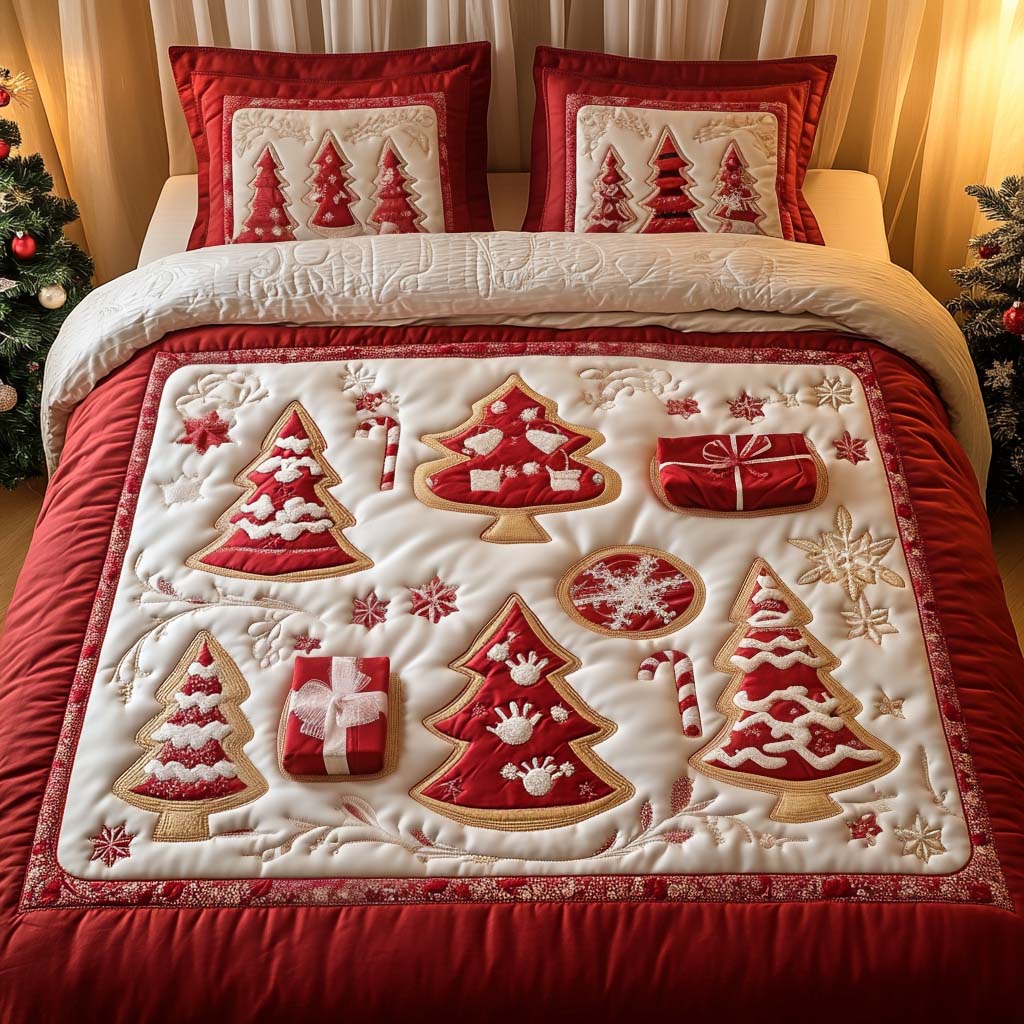 Holiday Tree Magic 3-Piece Quilted Bedding Set NCU0NT2177