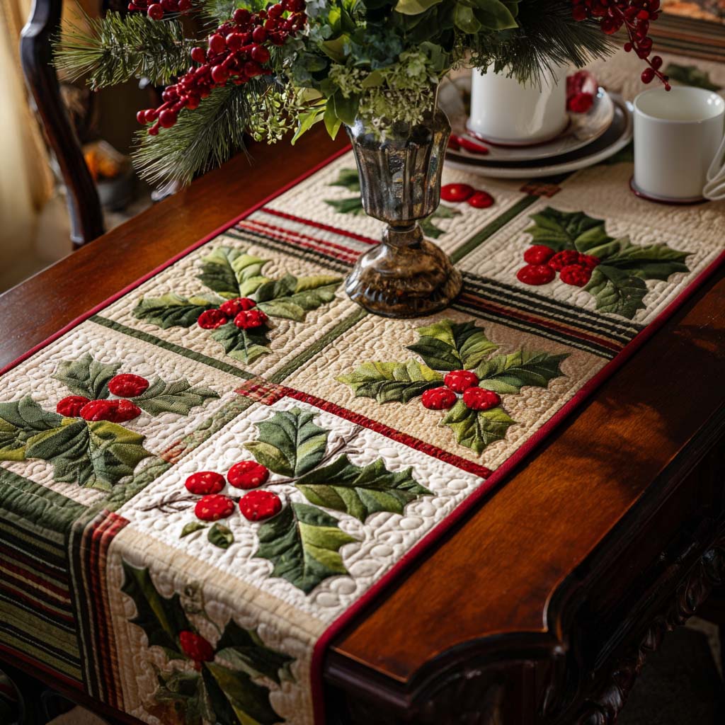 Holly Berries Quilted Table Runner NCU0NNT1723