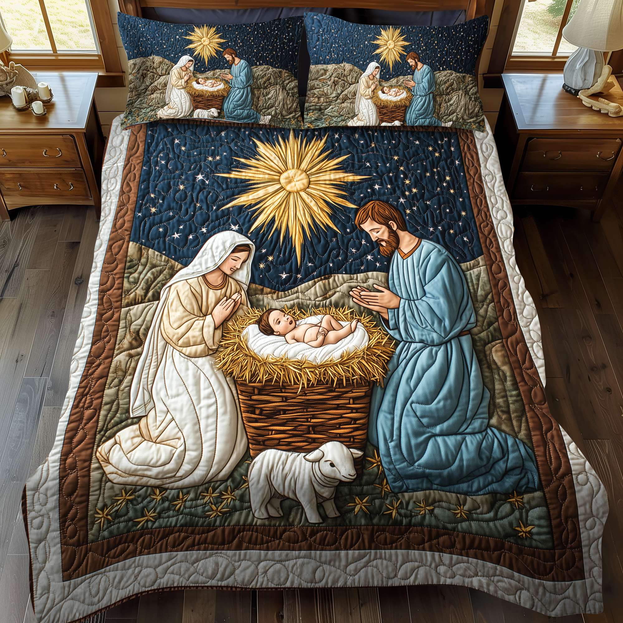 Holy Night in Bethlehem 3-Piece Quilted Bedding Set NCU0DK1857