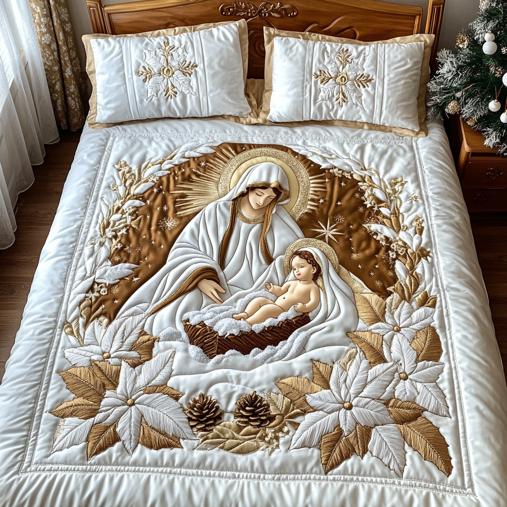 Holy and Gold Quilted Bedding Set NCU0DV2000
