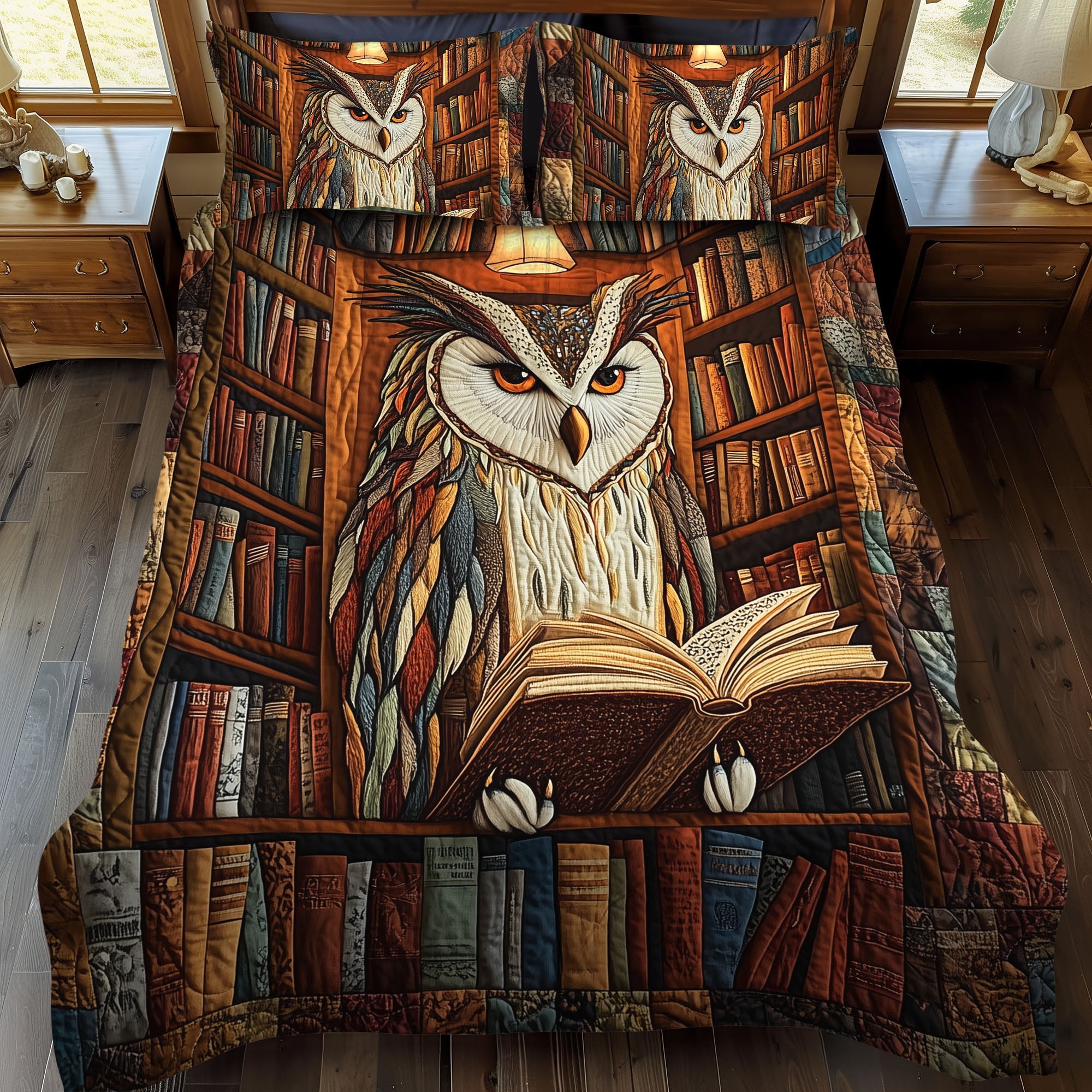 Hoot and Read 3-Piece Quilted Bedding Set NCU0DK1350