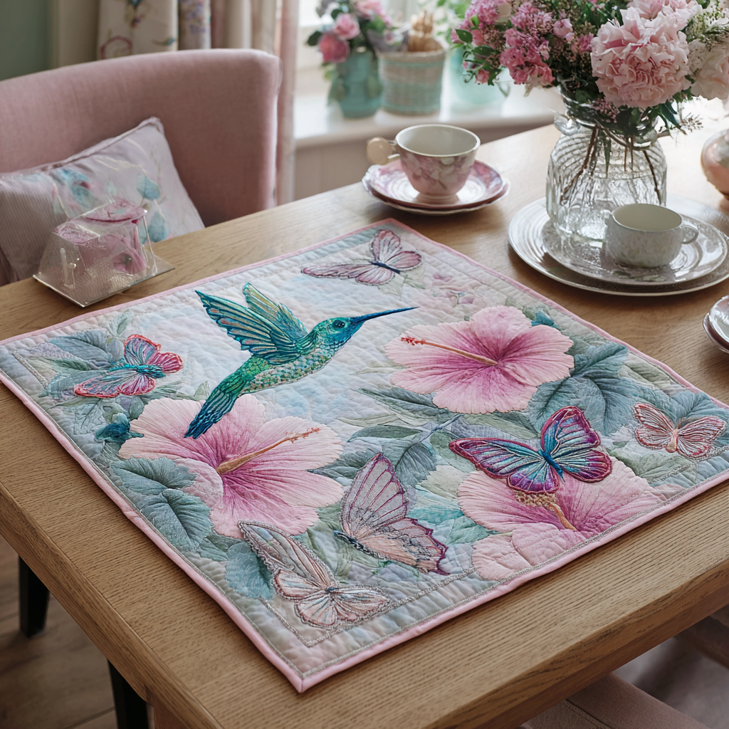Hummingbird Bloom Quilted Table Topper NCU0DDK514