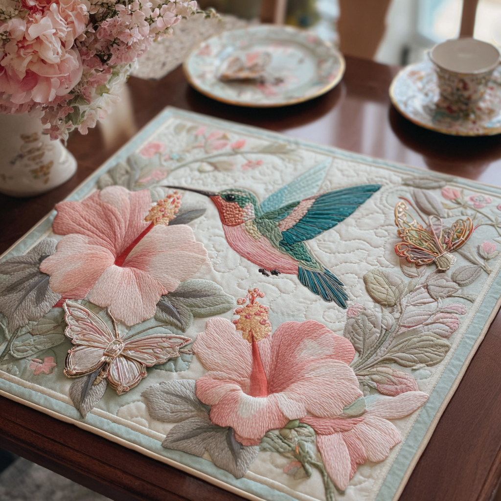 Hummingbird Garden Quilted Table Topper NCU0DDK513