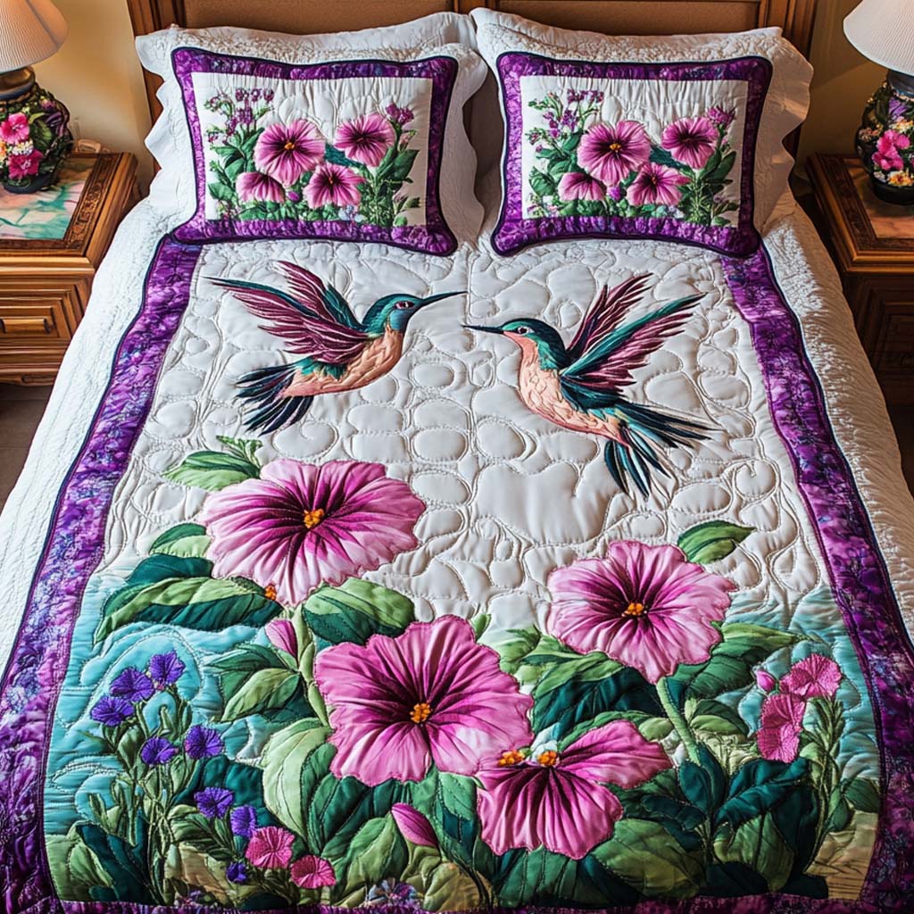 Hummingbird Harmony 3-Piece Quilted Bedding Set NCU0NT2027