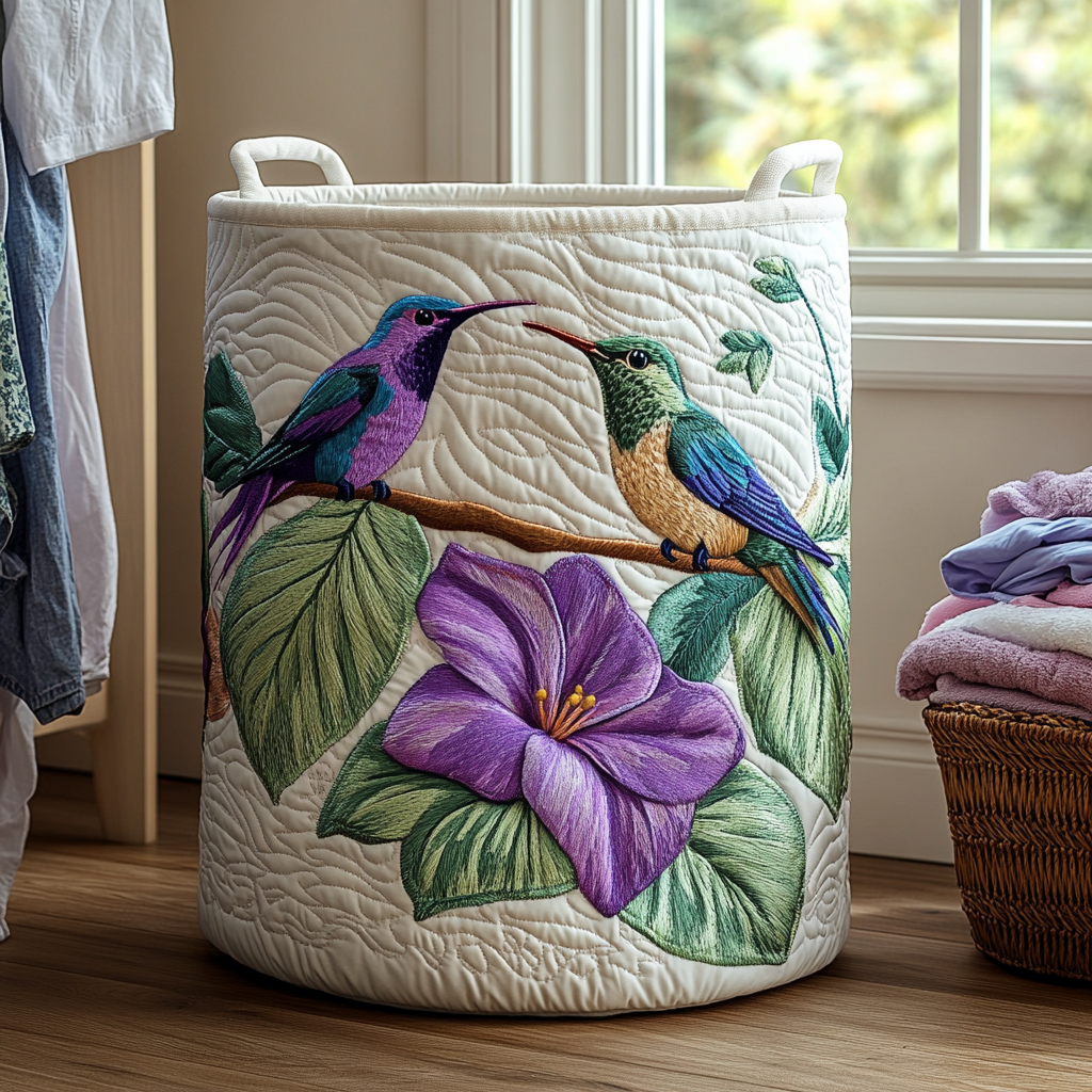 Hummingbird Whisper Quilted Laundry Basket NCU0DDK1186