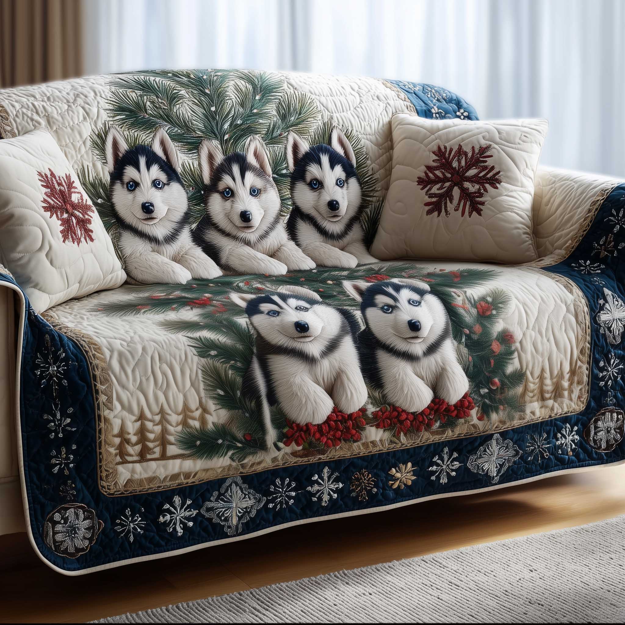 Husky Winter Forest Quilted Sofa Cover NCU0HTT044