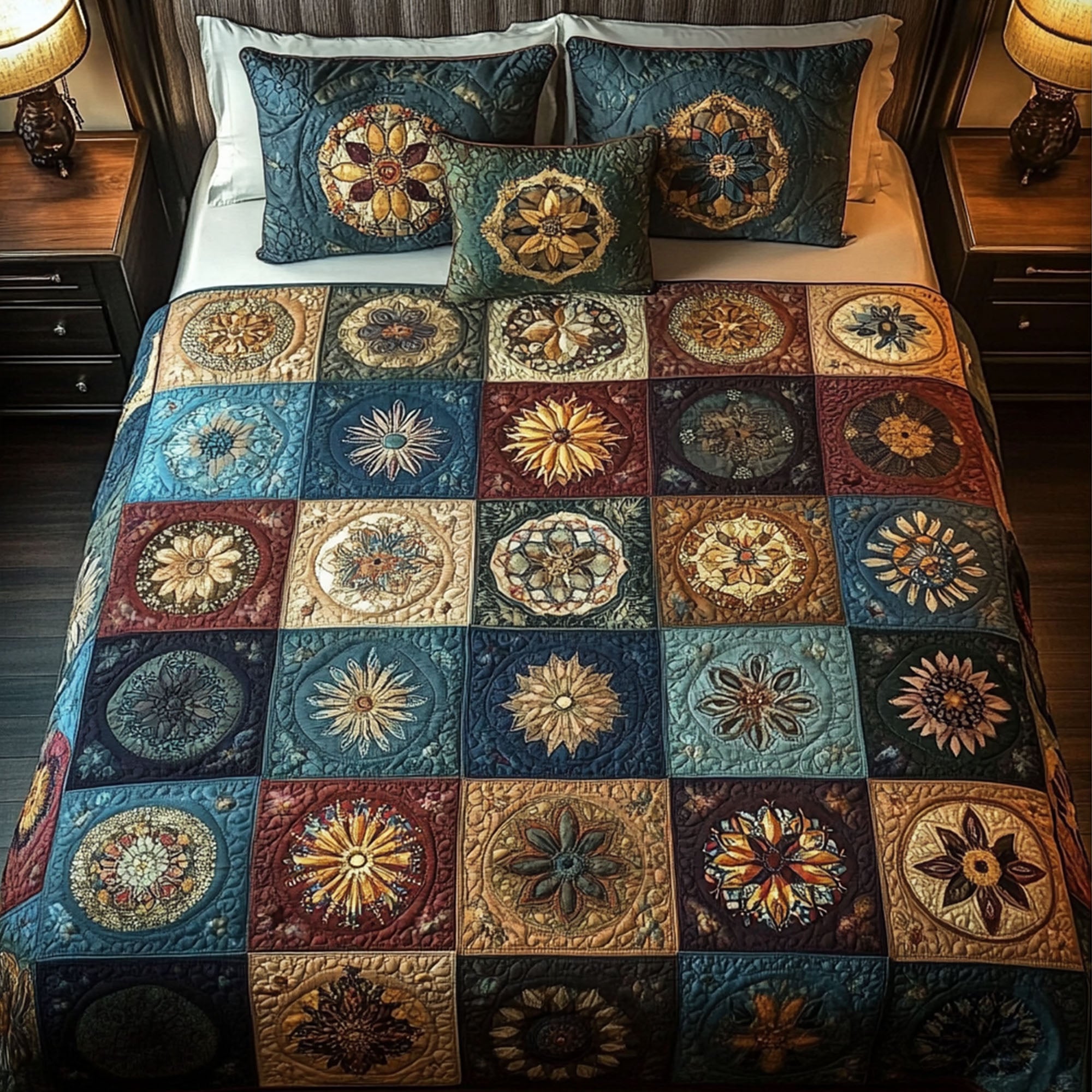 Intricate Grid 3-Piece Quilted Bedding Set NCU0PTT566