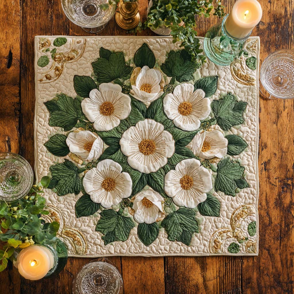 Ivory Blossoms Quilted Table Topper NCU0NXD127