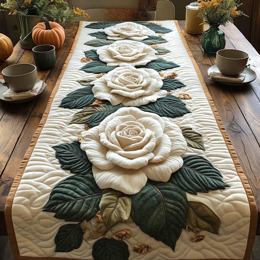 Ivory Roses Quilted Table Runner NCU0NXD277