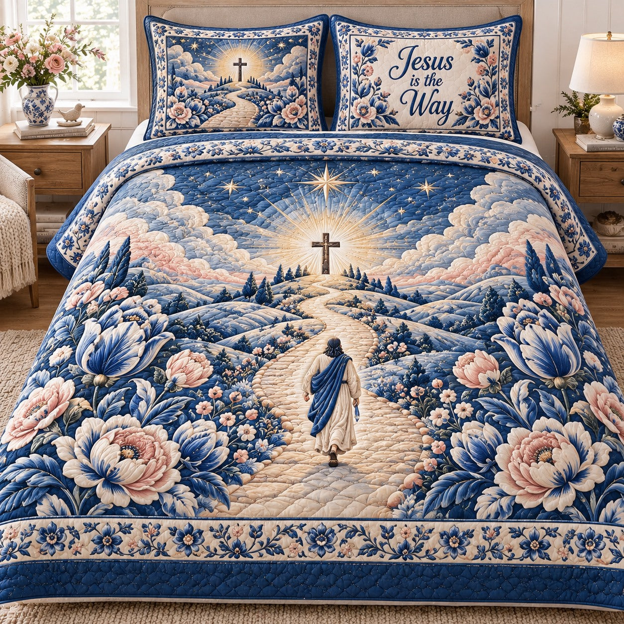 Jesus Is The Way 3-Piece Quilted Bedding Set NCU0NTD2379