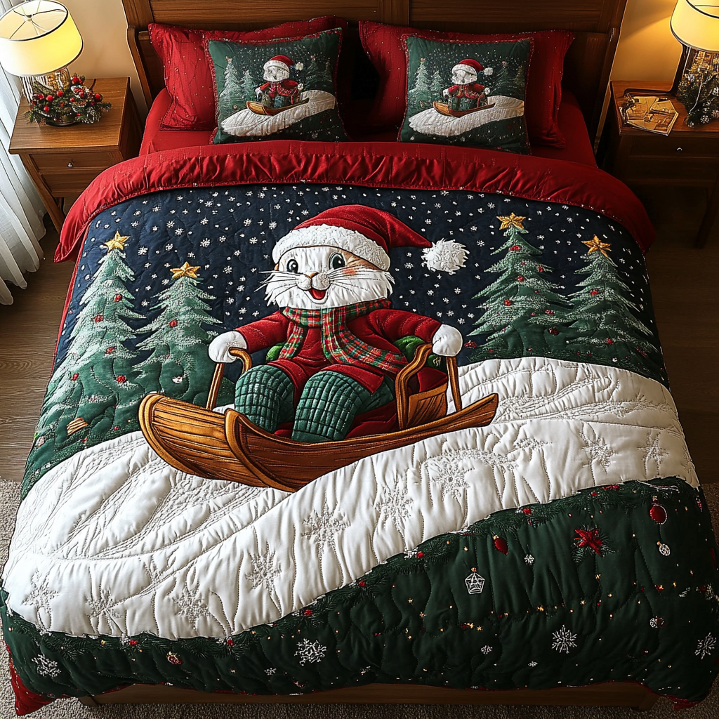 Jingle Rabbit Charm 3-Piece Quilted Bedding Set NCU0DK2589