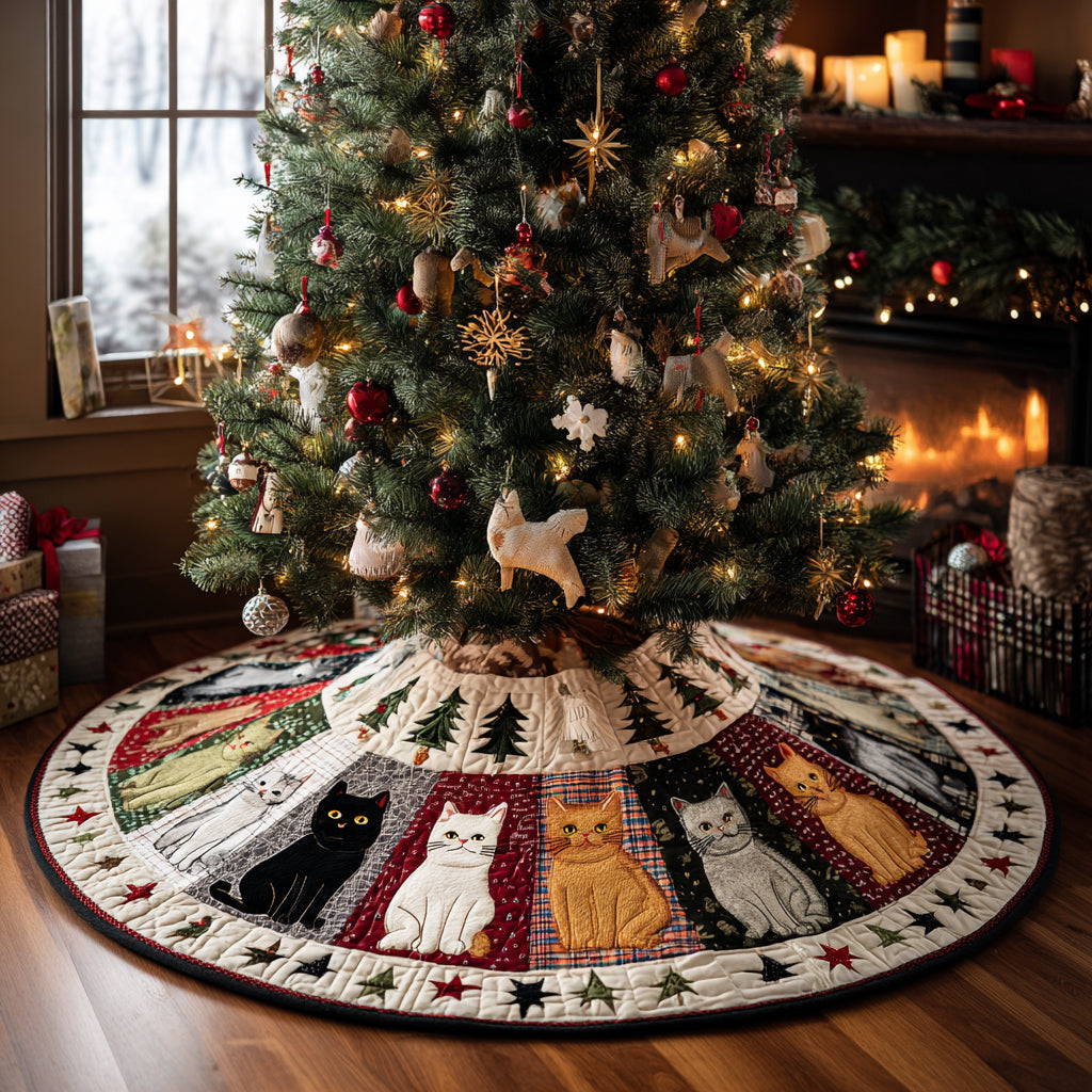 Jolly Cat Magic Christmas Quilted Tree Skirt NCU0DV1323