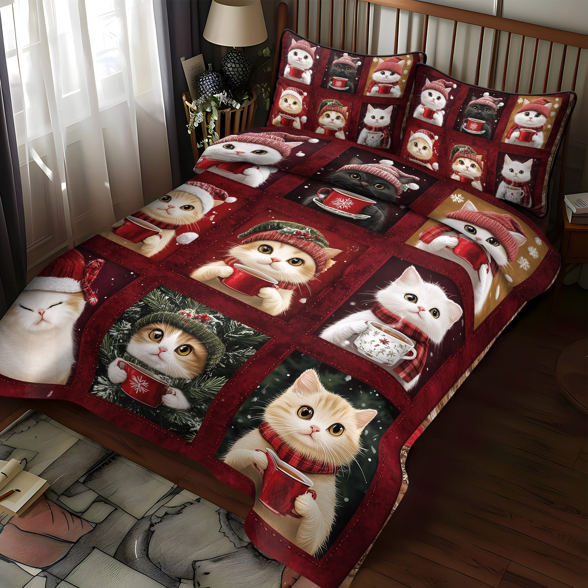 Jolly Cats 3-Piece Quilted Bedding Set NCU0TL1189