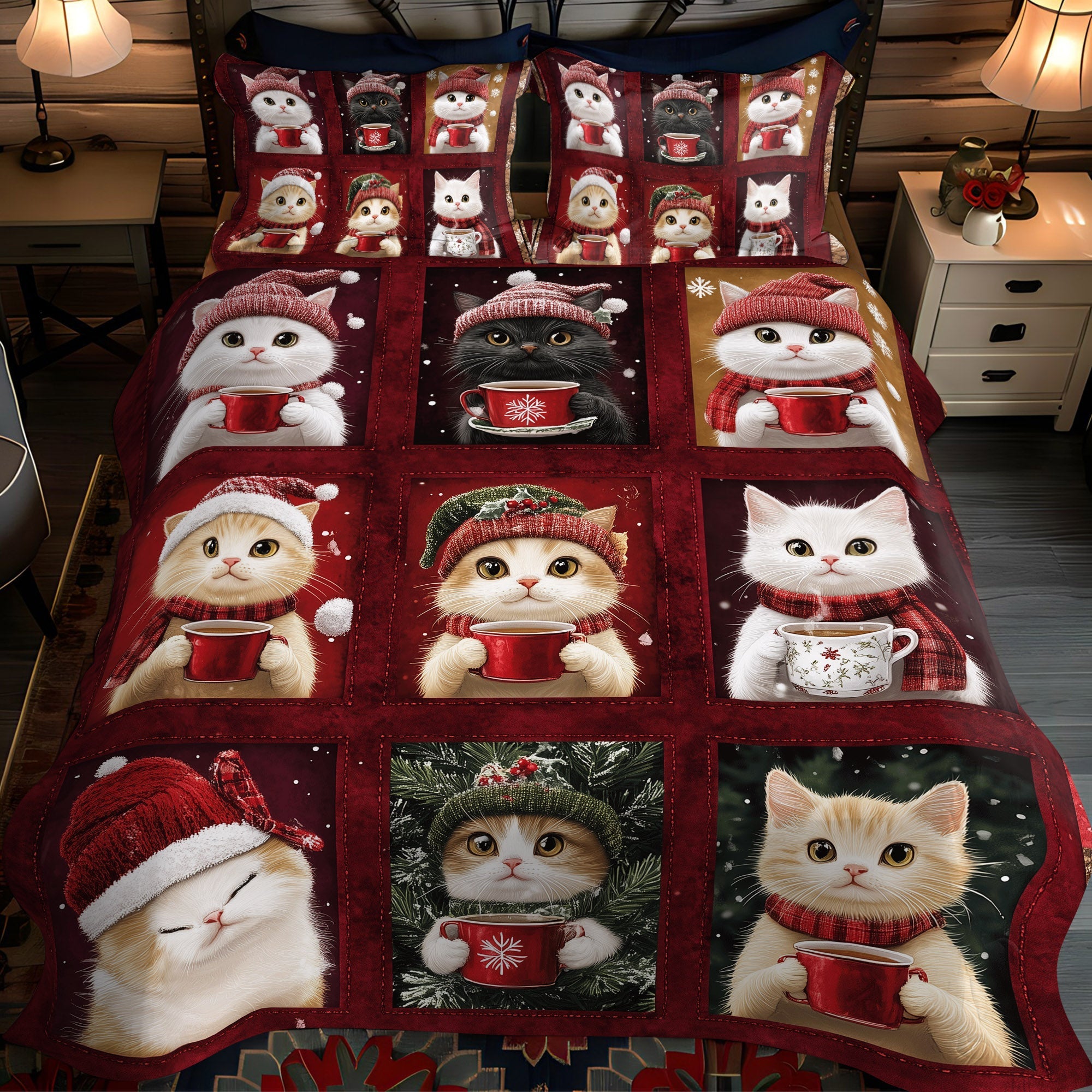 Jolly Cats 3-Piece Quilted Bedding Set NCU0TL1189