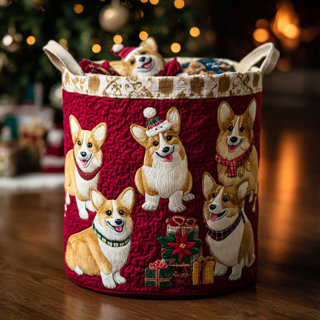 Jolly Corgi Ride Quilted Laundry Basket NCU0DV1141