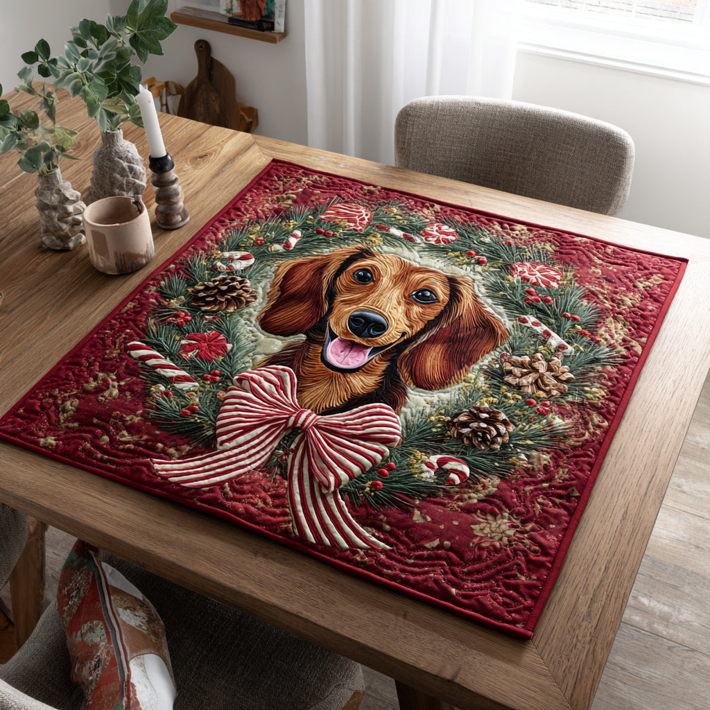 Jolly Dachshund Wreath Quilted Table Topper NCU0HNH208