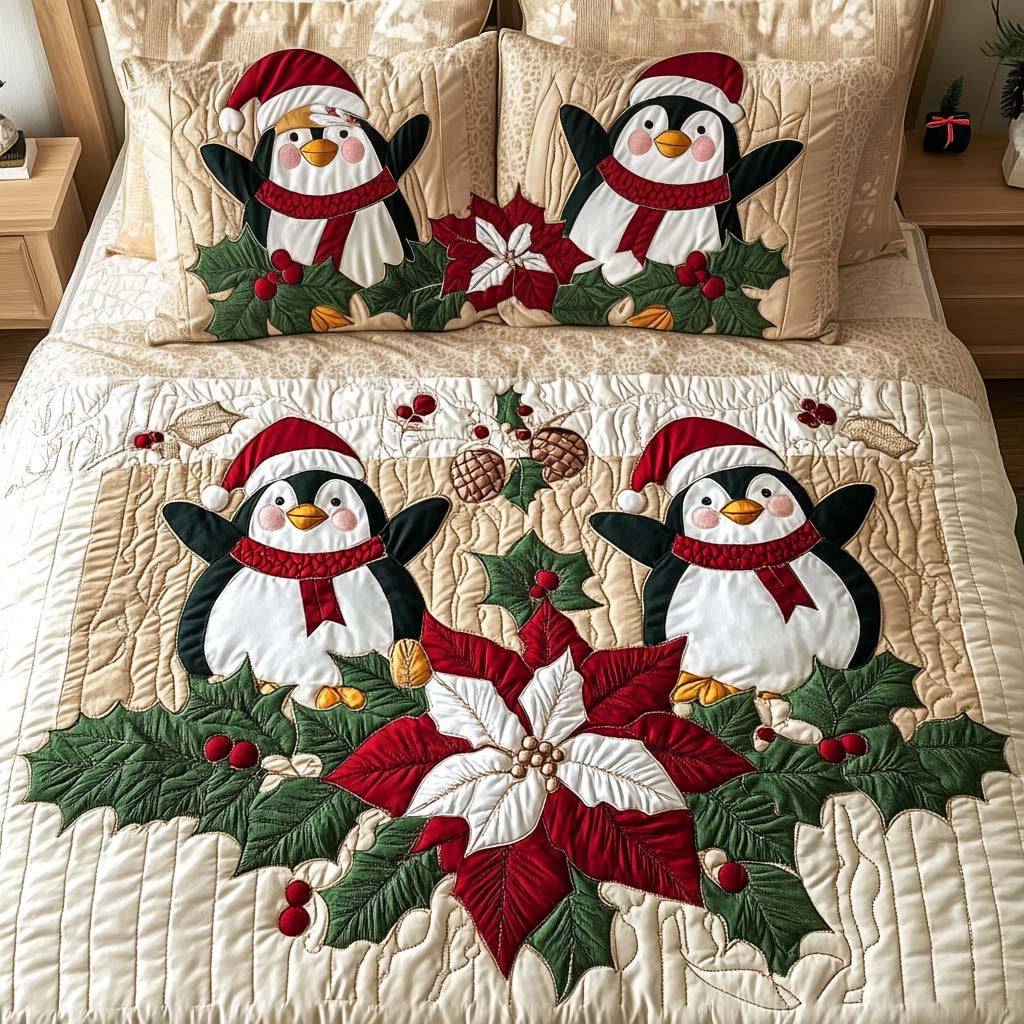 Jolly Penguins 3-Piece Quilted Bedding Set NCU0NNT132
