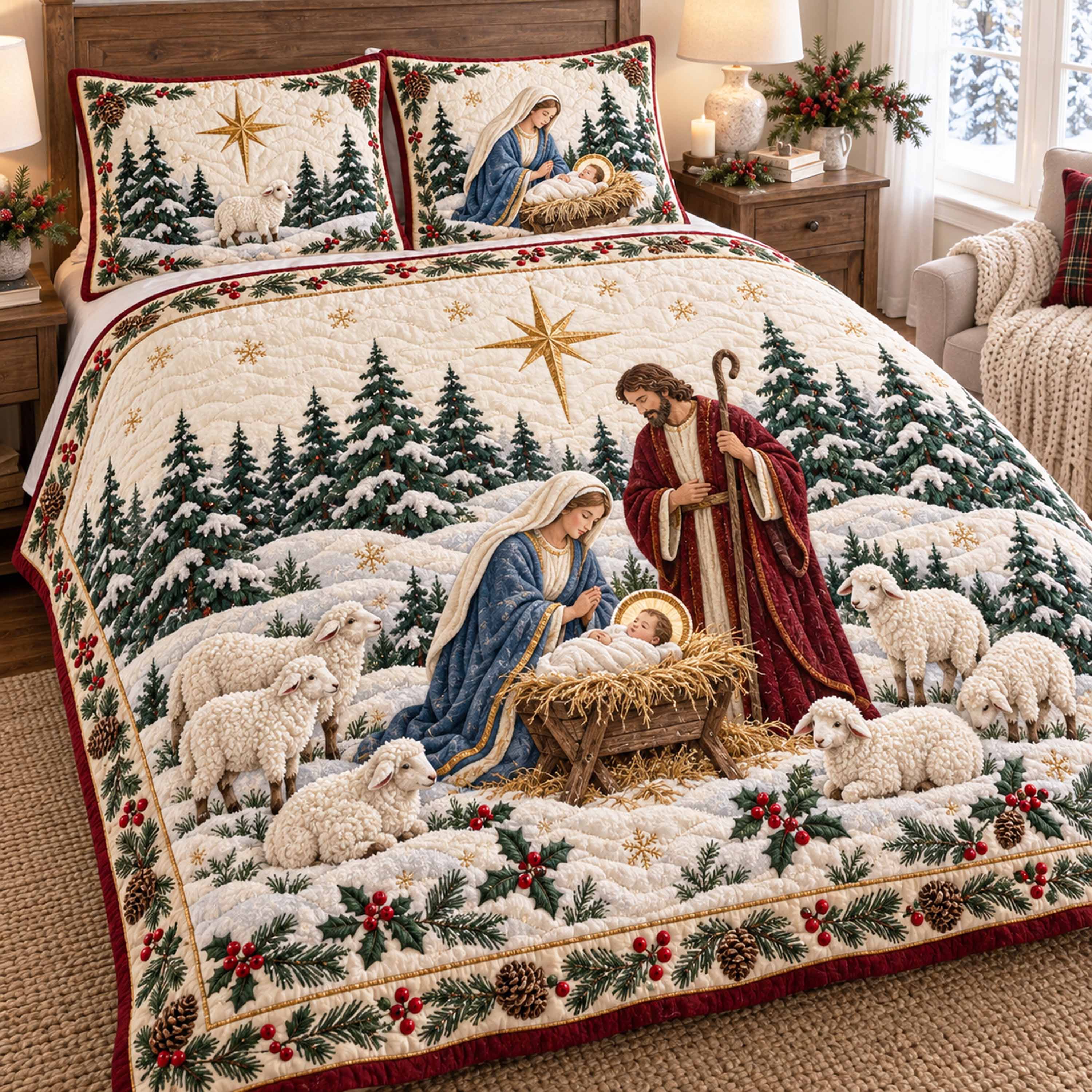 Joyful Advent 3-Piece Quilted Bedding Set NCU0NTD2325