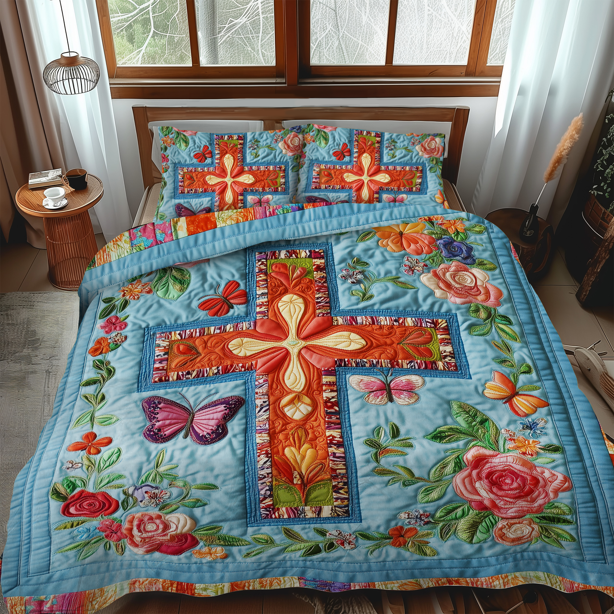 Joyful Cross 3-Piece Quilted Bedding Set NCU0VL502
