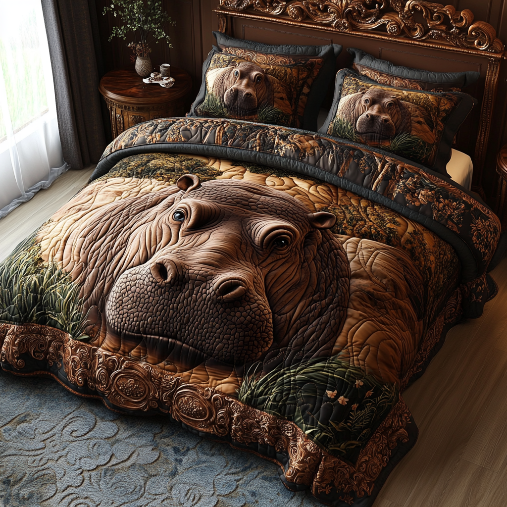 Jungle Hippo Quilted Bedding Set NCU0DV074