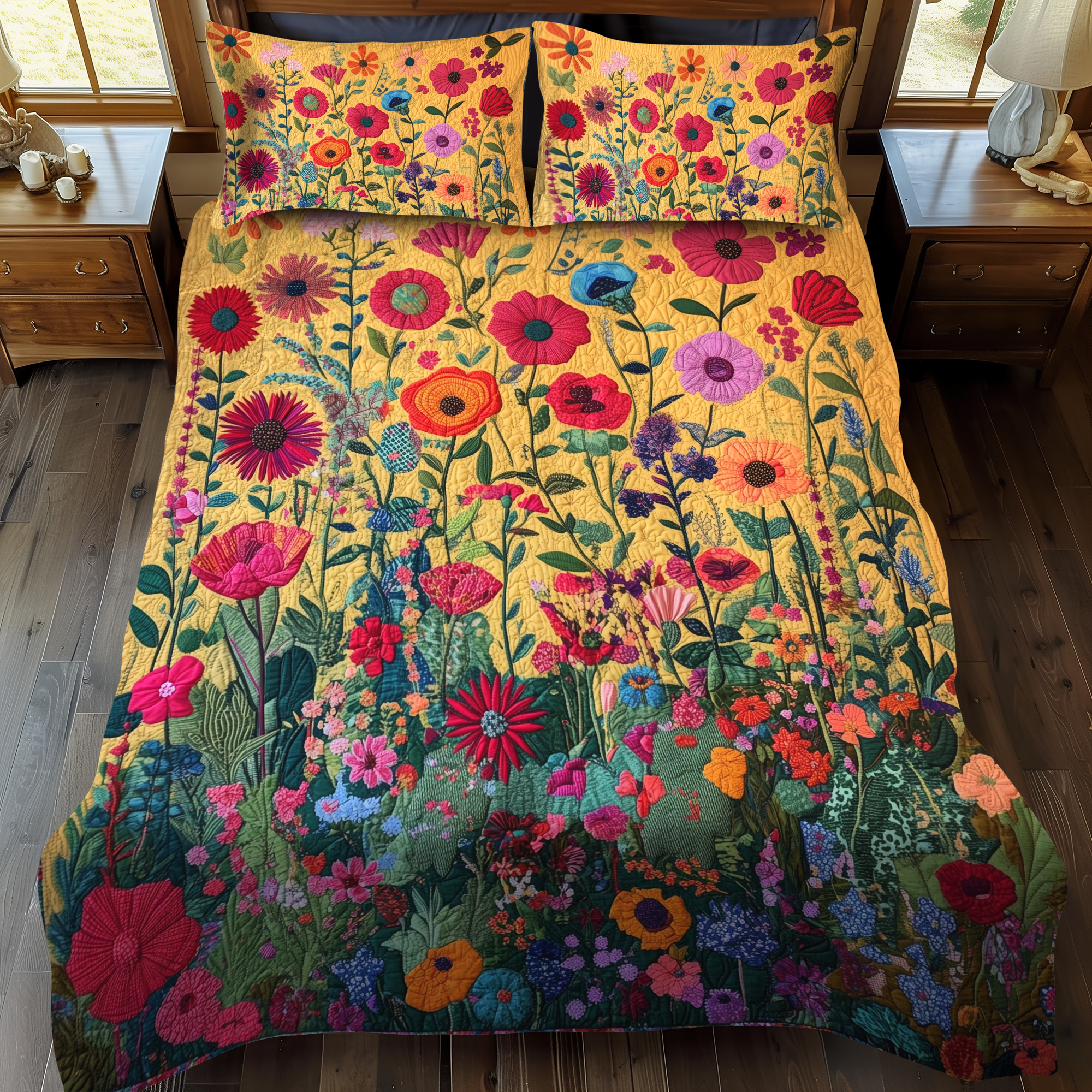 Kaleidoscopic Flowers 3-Piece Quilted Bedding Set NCU0VL389