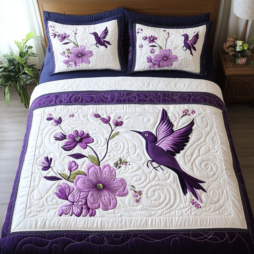 Lavender and Beaks Quilted Bedding Set NCU0DV2011