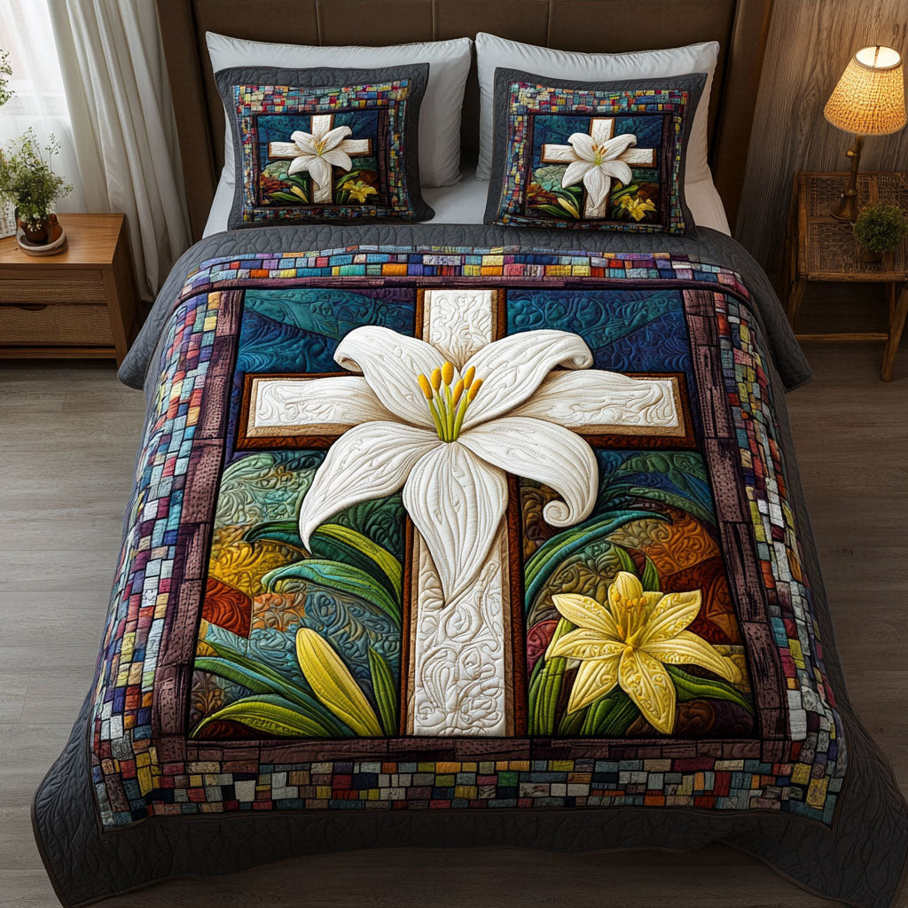 Lily Cross 3-Piece Quilted Bedding Set NCU0NNT229