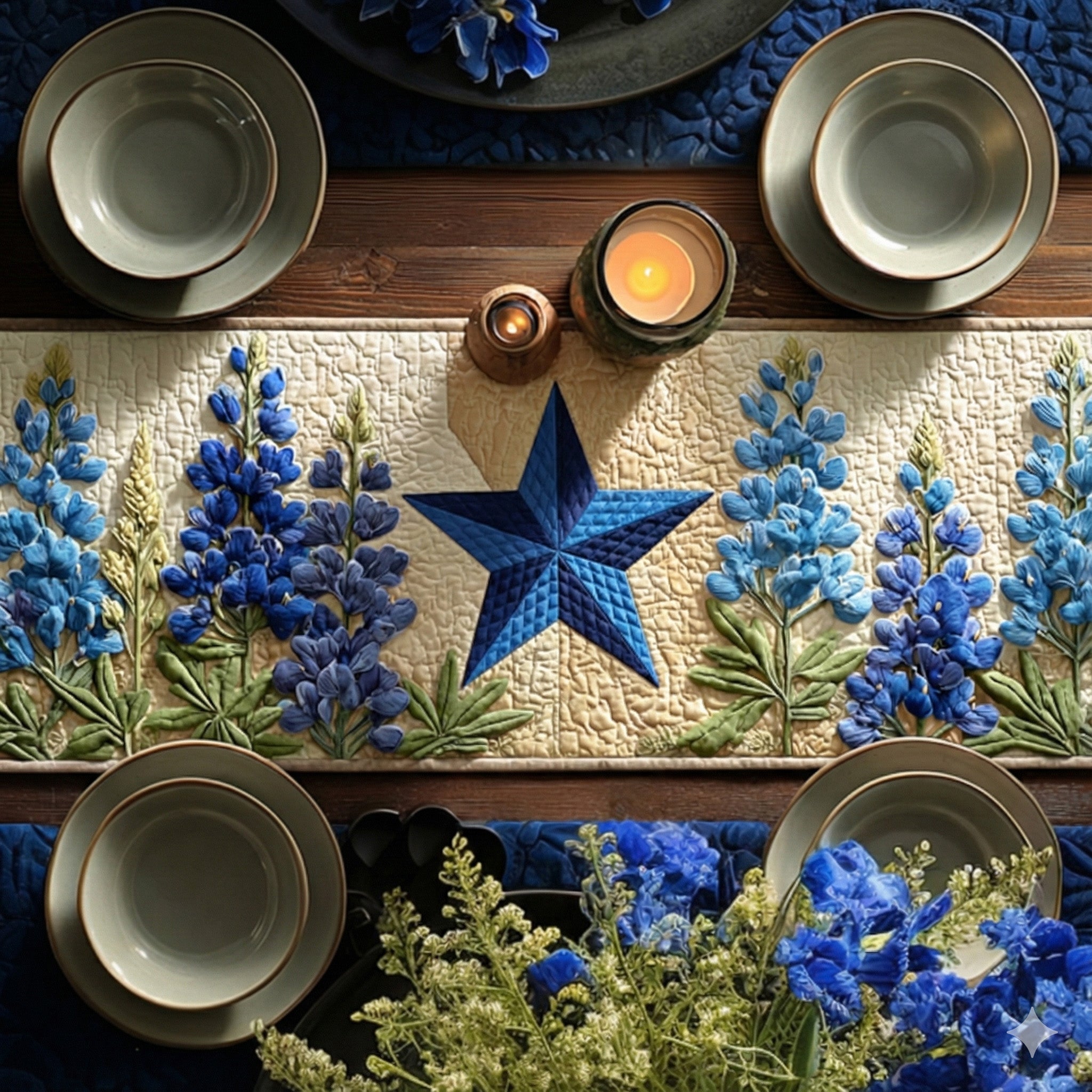 Lone Star Bluebonnet Quilted Table Runner NCU0LDH094