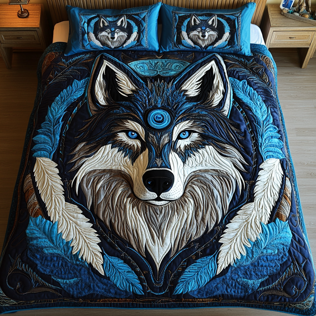 Lone Wolf Spirit 3-Piece Quilted Bedding Set NCU0DK2113