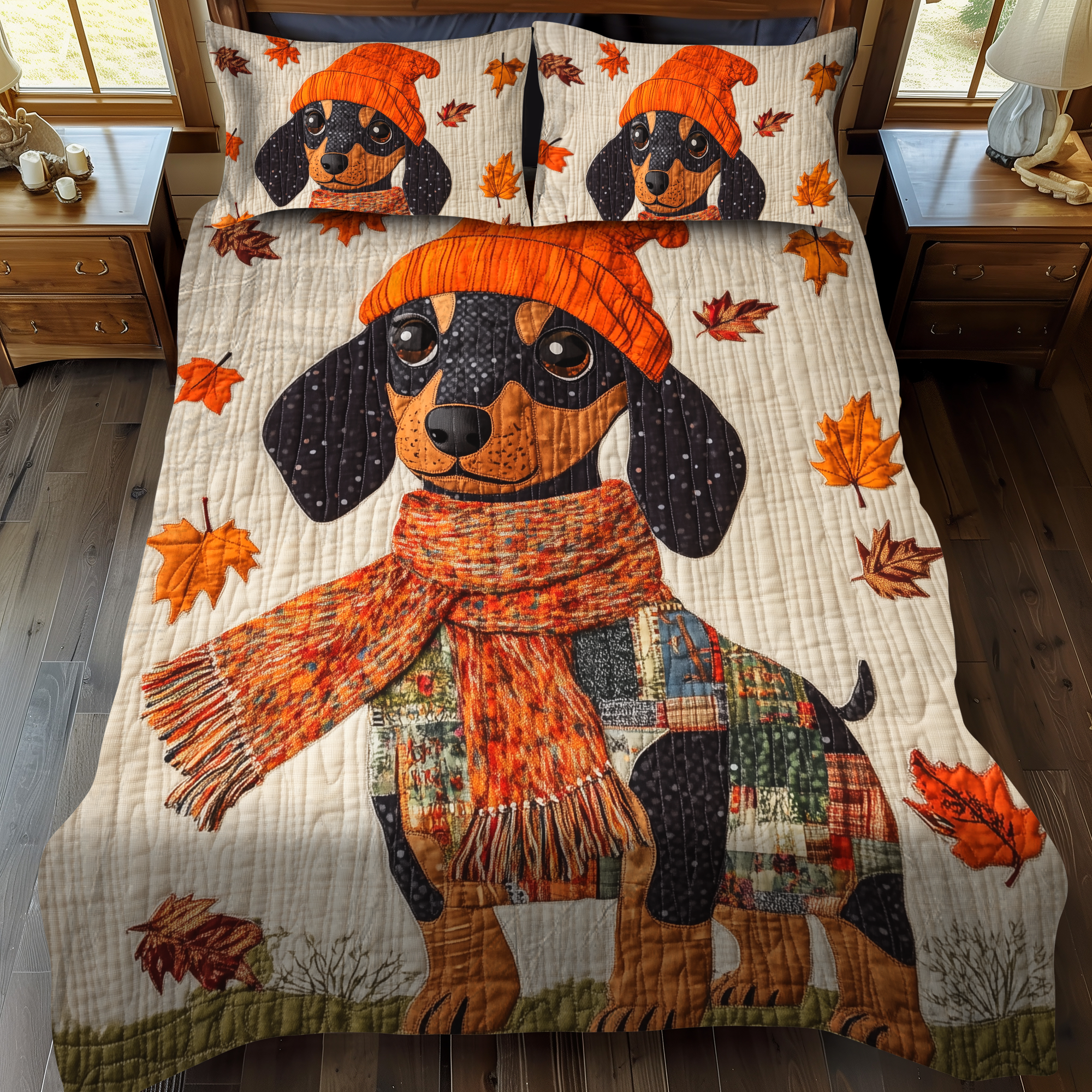 Lovable Dachshunds 3-Piece Quilted Bedding Set NCU0VL439