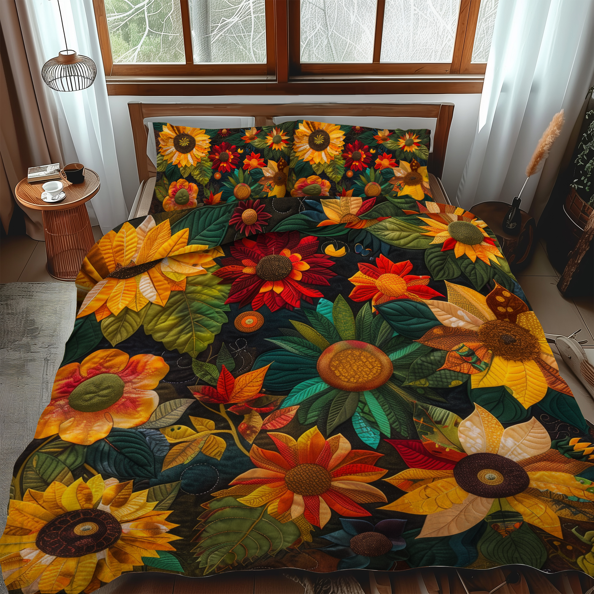 Lovable Sunflowers 3-Piece Quilted Bedding Set NCU0VL331