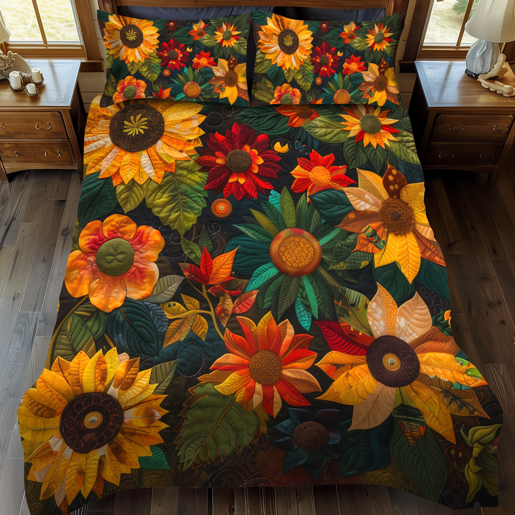 Lovable Sunflowers 3-Piece Quilted Bedding Set NCU0VL331