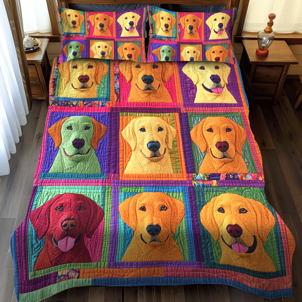 Loving Floral Labrador 3-Piece Quilted Bedding Set NCU0PD547