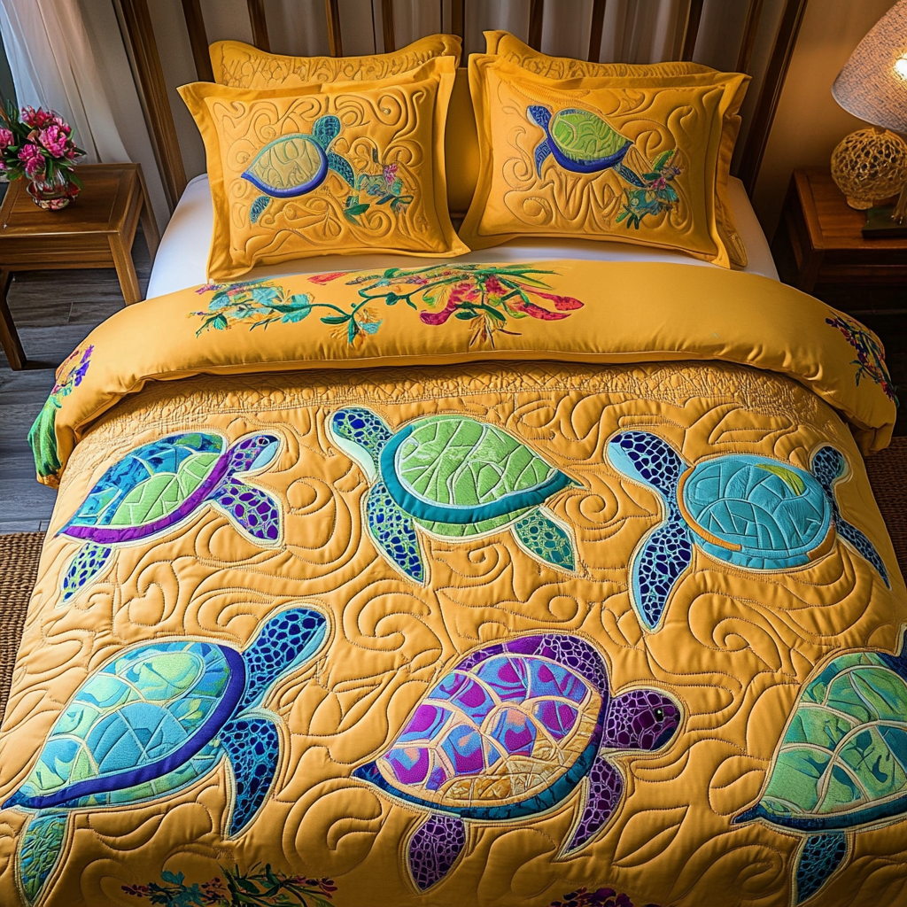 Marine Glow 3-Piece Quilted Bedding Set NCU0NVH096